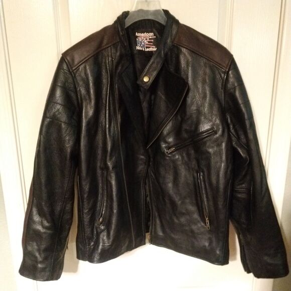American Hide And Leather Motorcycle Biker Jacket Sz M Med Medium Black - Picture 2 of 12